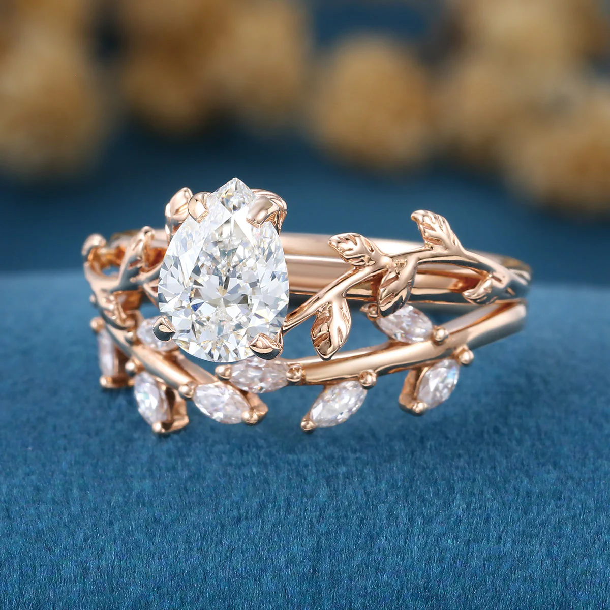 Nature Inspired Pear Cut Lab-Grown Diamond Bridal Set - Image 7