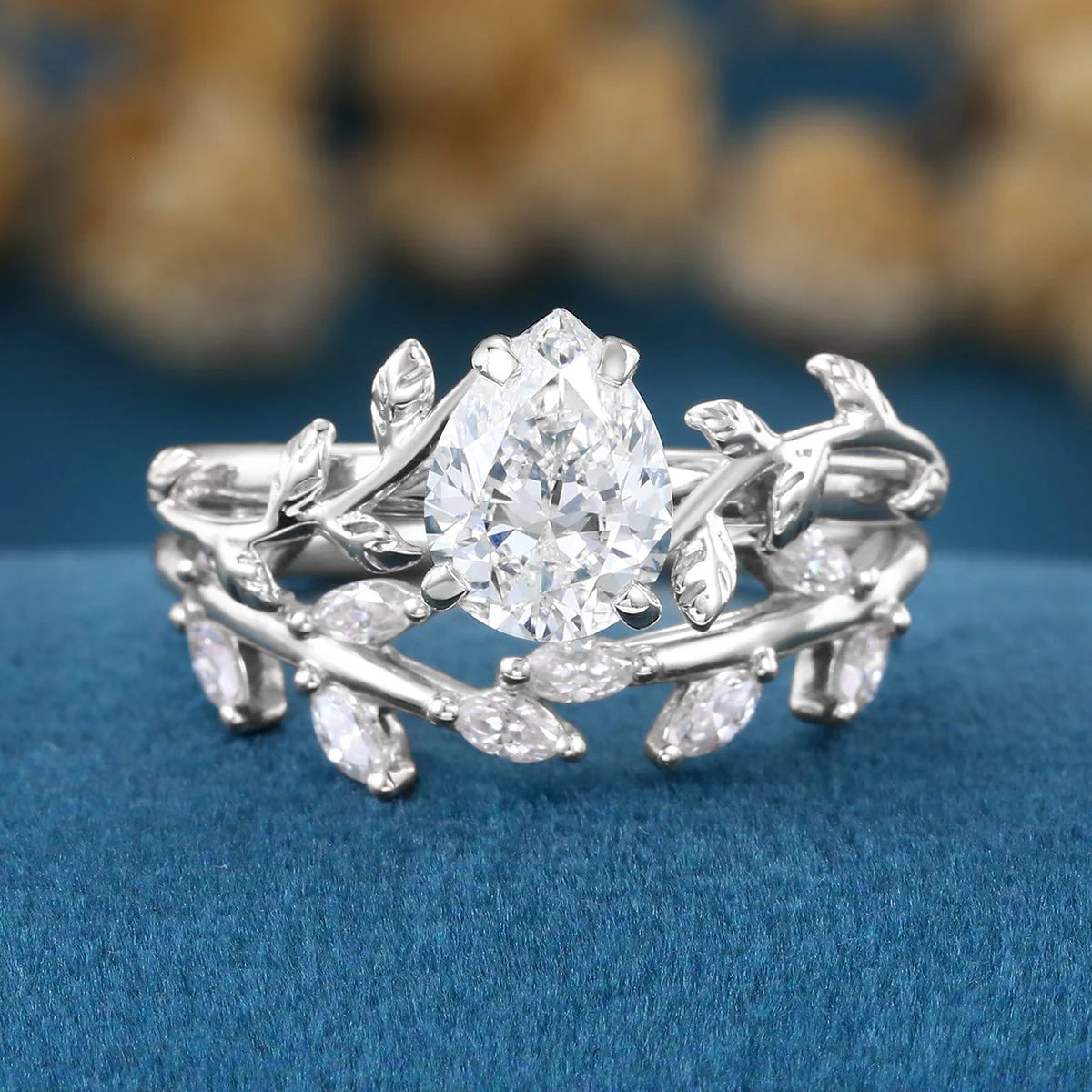 Nature Inspired Pear Cut Lab-Grown Diamond Bridal Set - Image 8