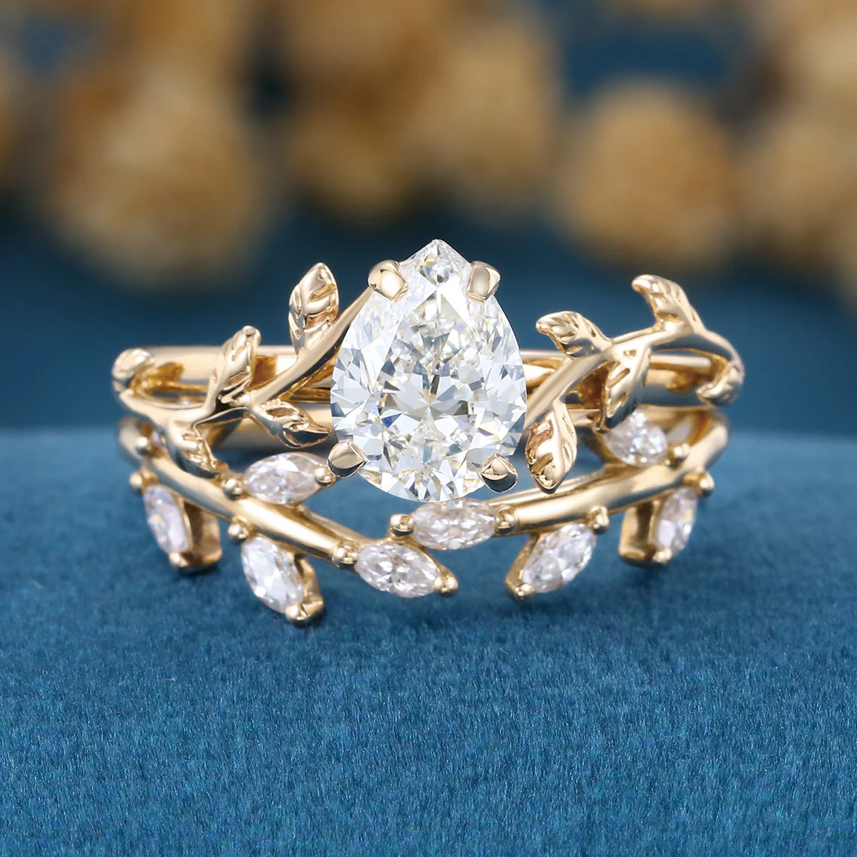 Nature Inspired Pear Cut Lab-Grown Diamond Bridal Set - Image 9