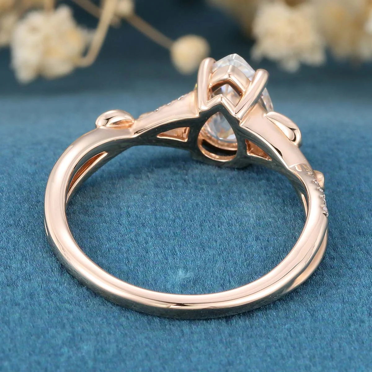 Nature Inspired Pear cut Moissanite Leaf Gold Engagement Ring - Image 6