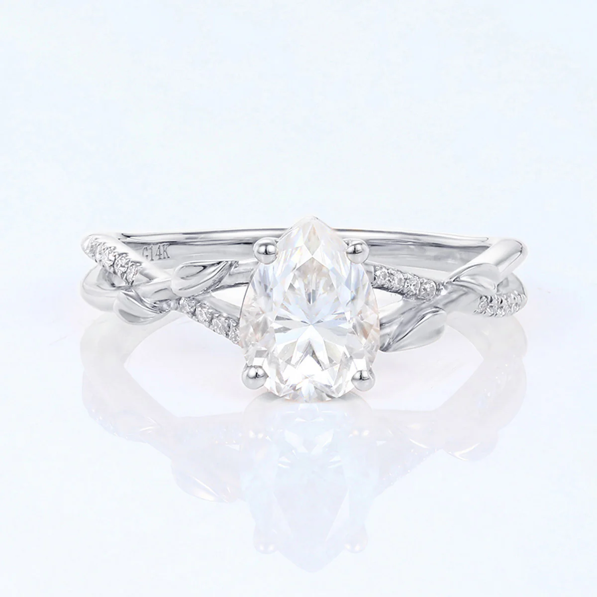Nature Inspired Pear cut Moissanite Leaf Gold Engagement Ring - Image 7