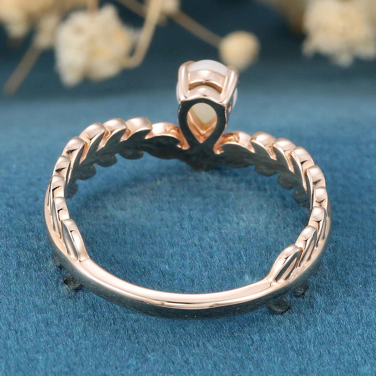 Nature Inspired Pear cut Opal Leaf Gold Engagement Ring - Image 6