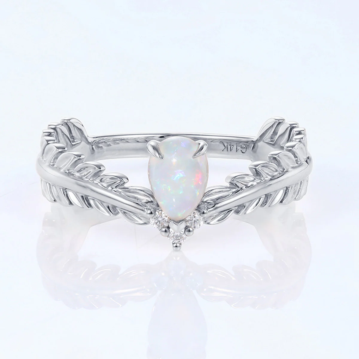 Nature Inspired Pear cut Opal Leaf Gold Engagement Ring - Image 8