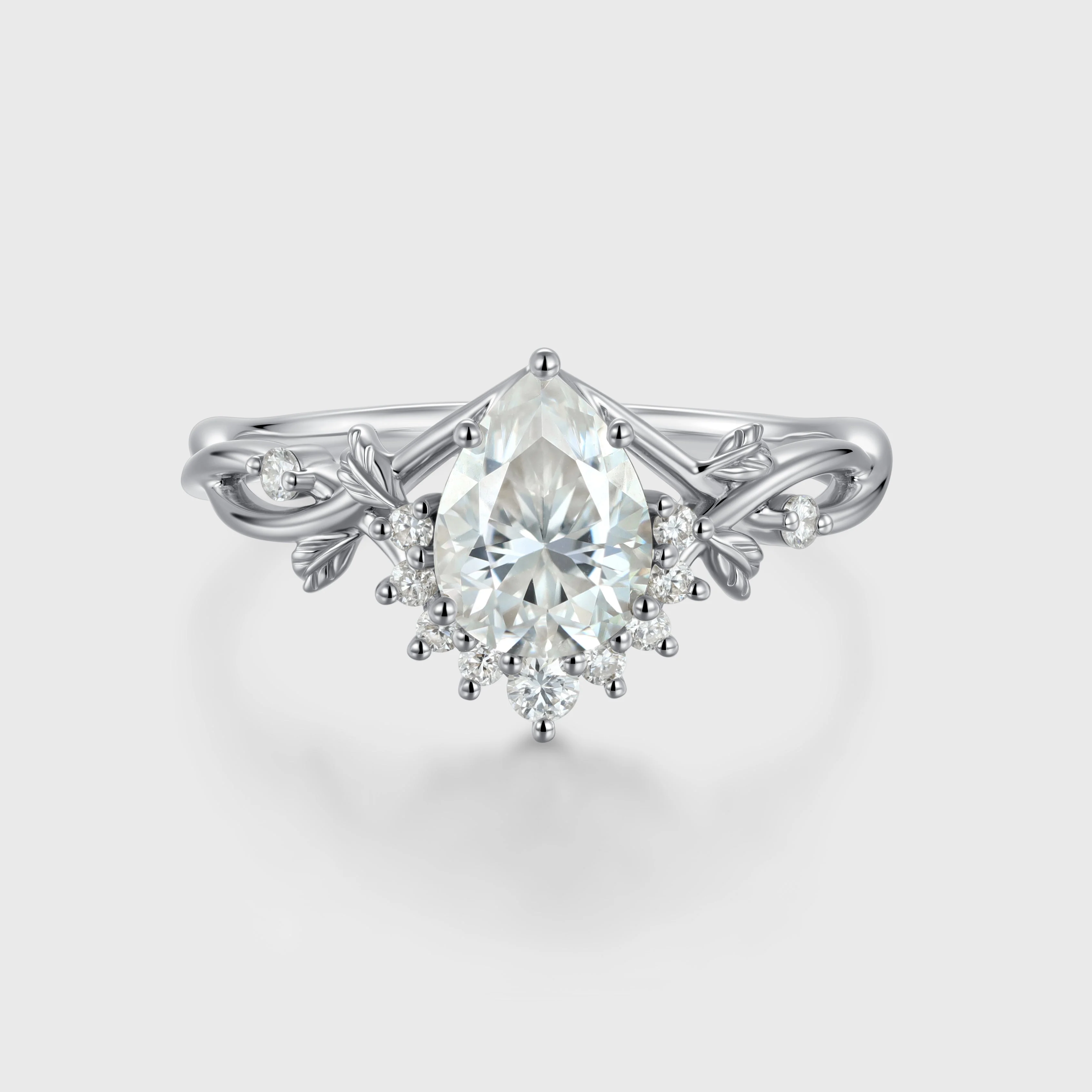 Nature Inspired Pear cut Moissanite Leaf Gold Engagement Ring - Image 5