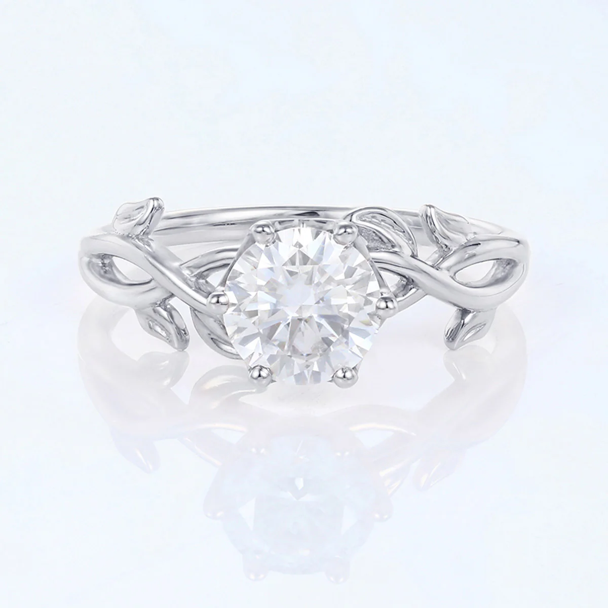 Nature Inspired Roud cut Moissanite Leaf Gold ring set - Image 8