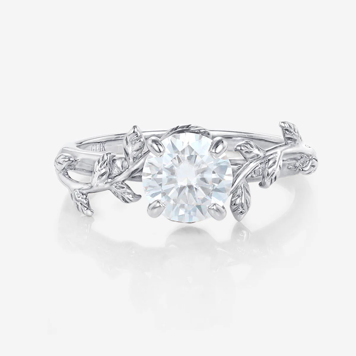 Nature Inspired Round cut Moissanite Leaf Gold Engagement Ring - Image 8