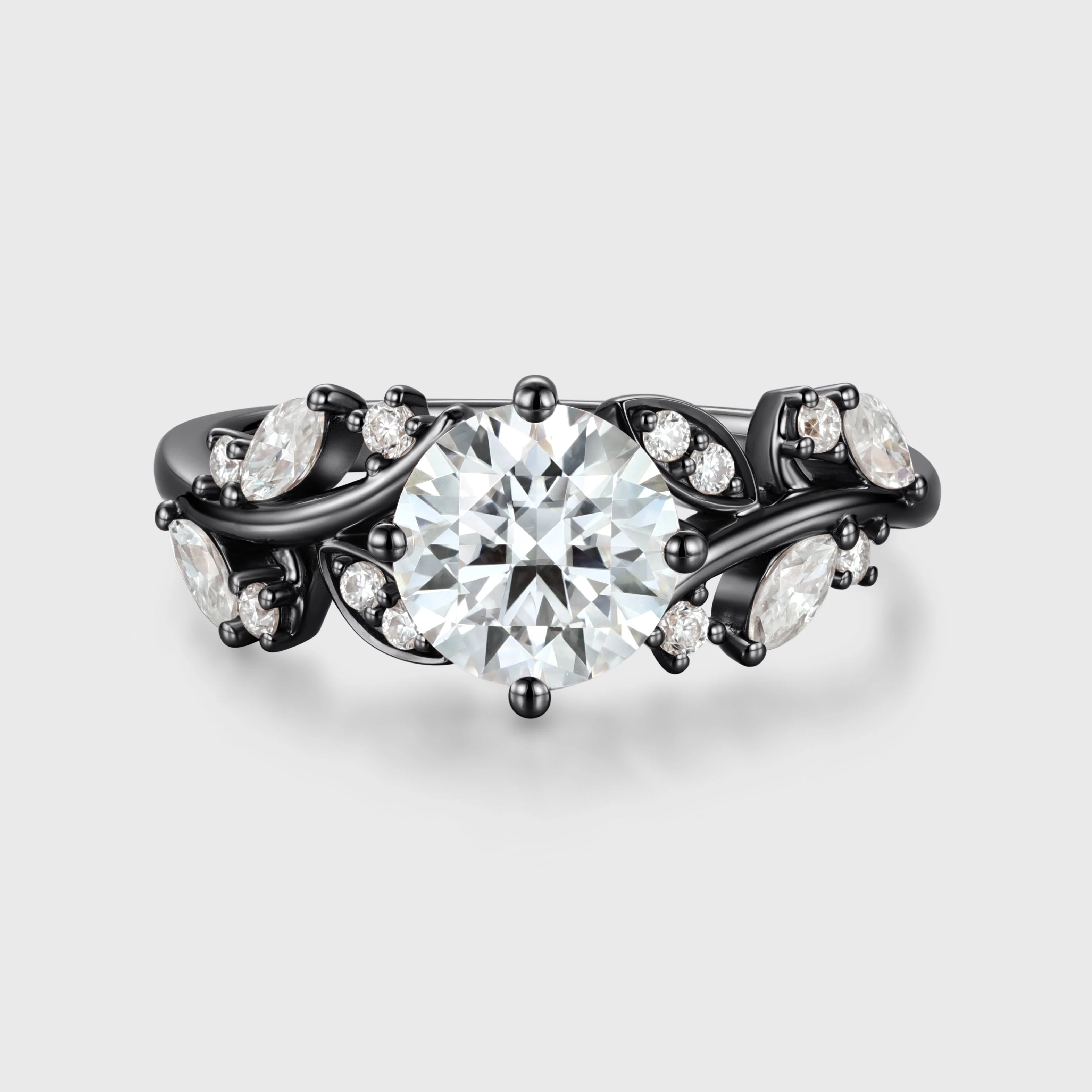Nature Inspired Round cut Moissanite Leaf Gold Engagement Ring - Image 5