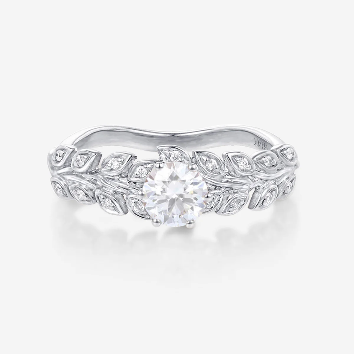 Nature Inspired Round cut Moissanite Leaf Gold Engagement Ring - Image 8