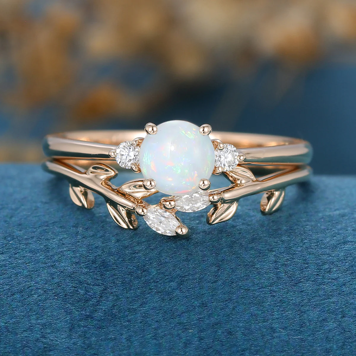 Round cut Opal Engagement ring Bridal Set - Image 7