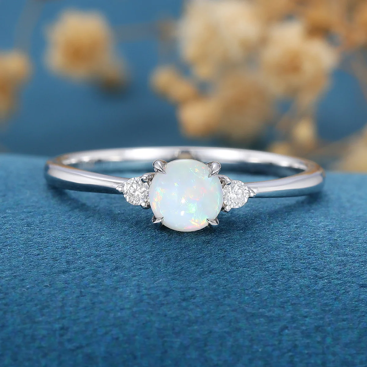 Round cut Opal | Aquamarine Engagement ring - Image 3