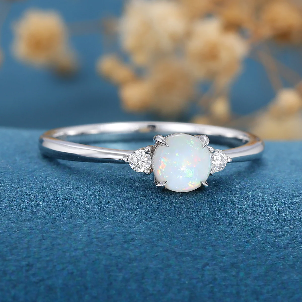 Round cut Opal | Aquamarine Engagement ring - Image 4