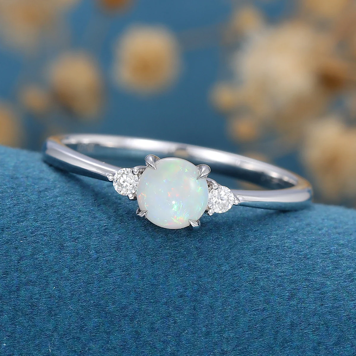 Round cut Opal | Aquamarine Engagement ring - Image 5
