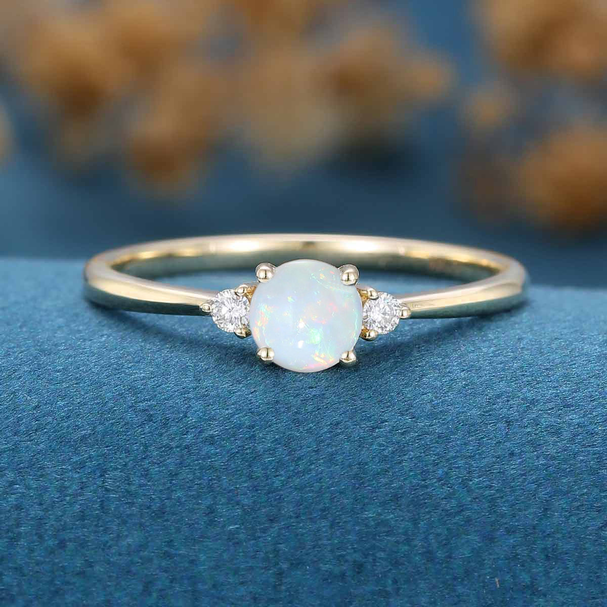 Round cut Opal | Aquamarine Engagement ring - Image 7