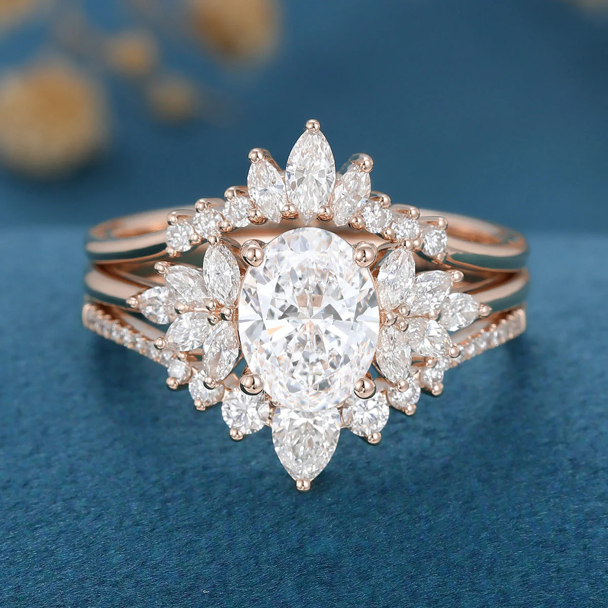 Oval cut 1.5Carat Lab grown Diamond Wedding bridal set - Image 4