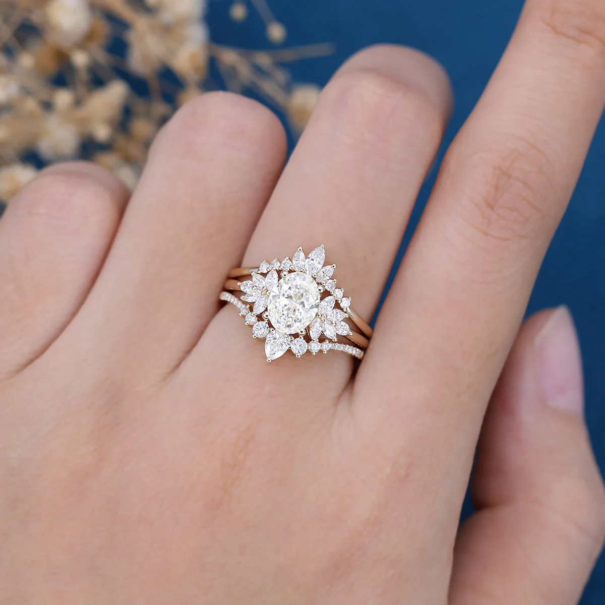 Oval cut 1.5Carat Lab grown Diamond Wedding bridal set - Image 7
