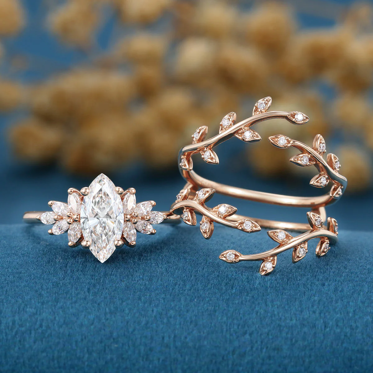 Marquise cut Lab Grown Diamond Wedding bridal set - Image 3