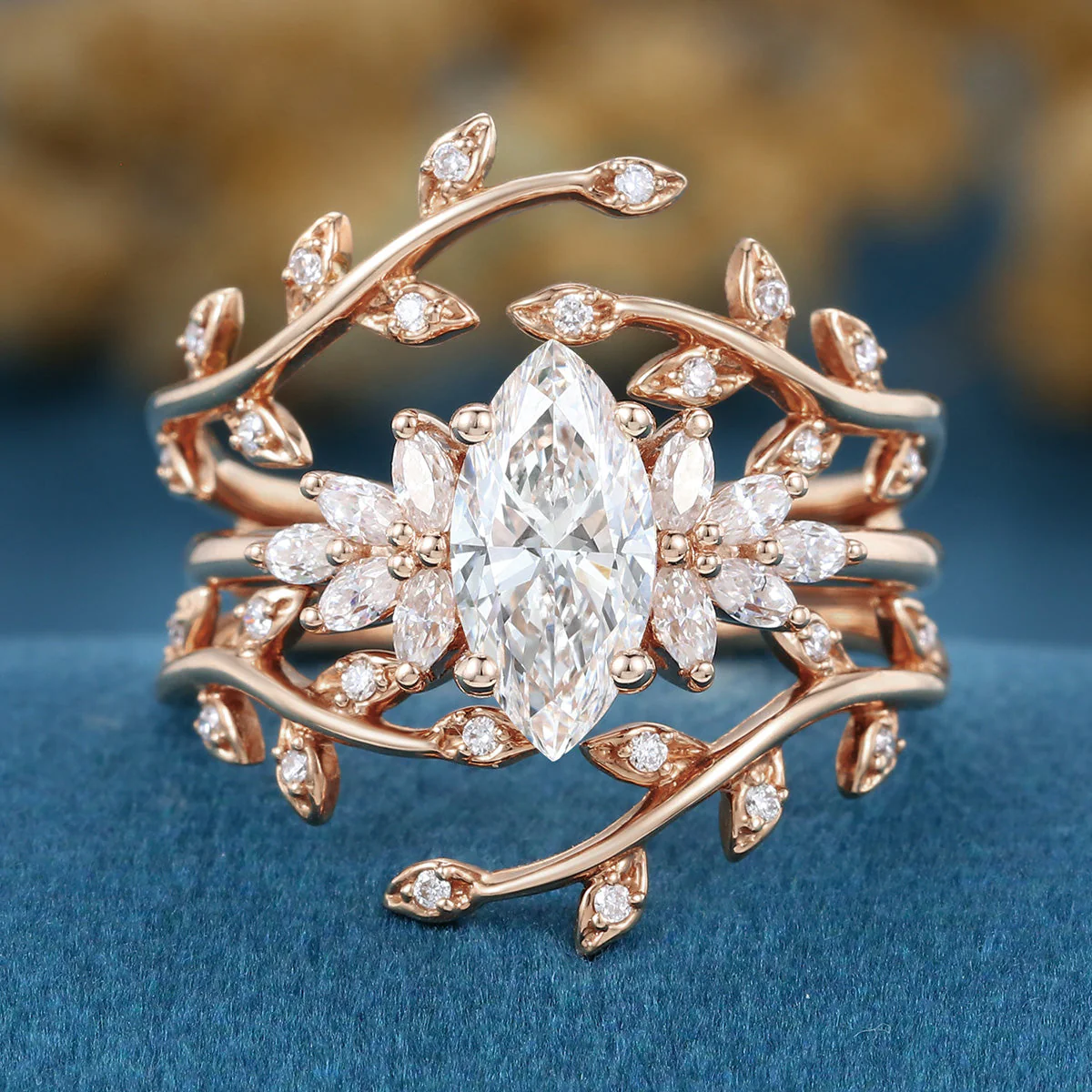 Marquise cut Lab Grown Diamond Wedding bridal set - Image 4