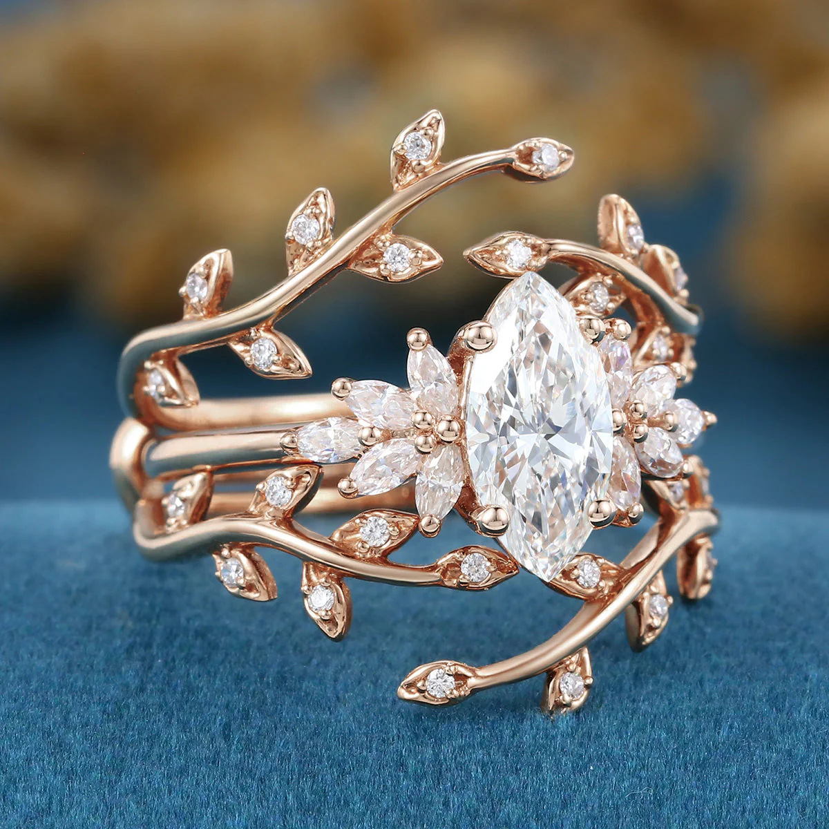Marquise cut Lab Grown Diamond Wedding bridal set - Image 5