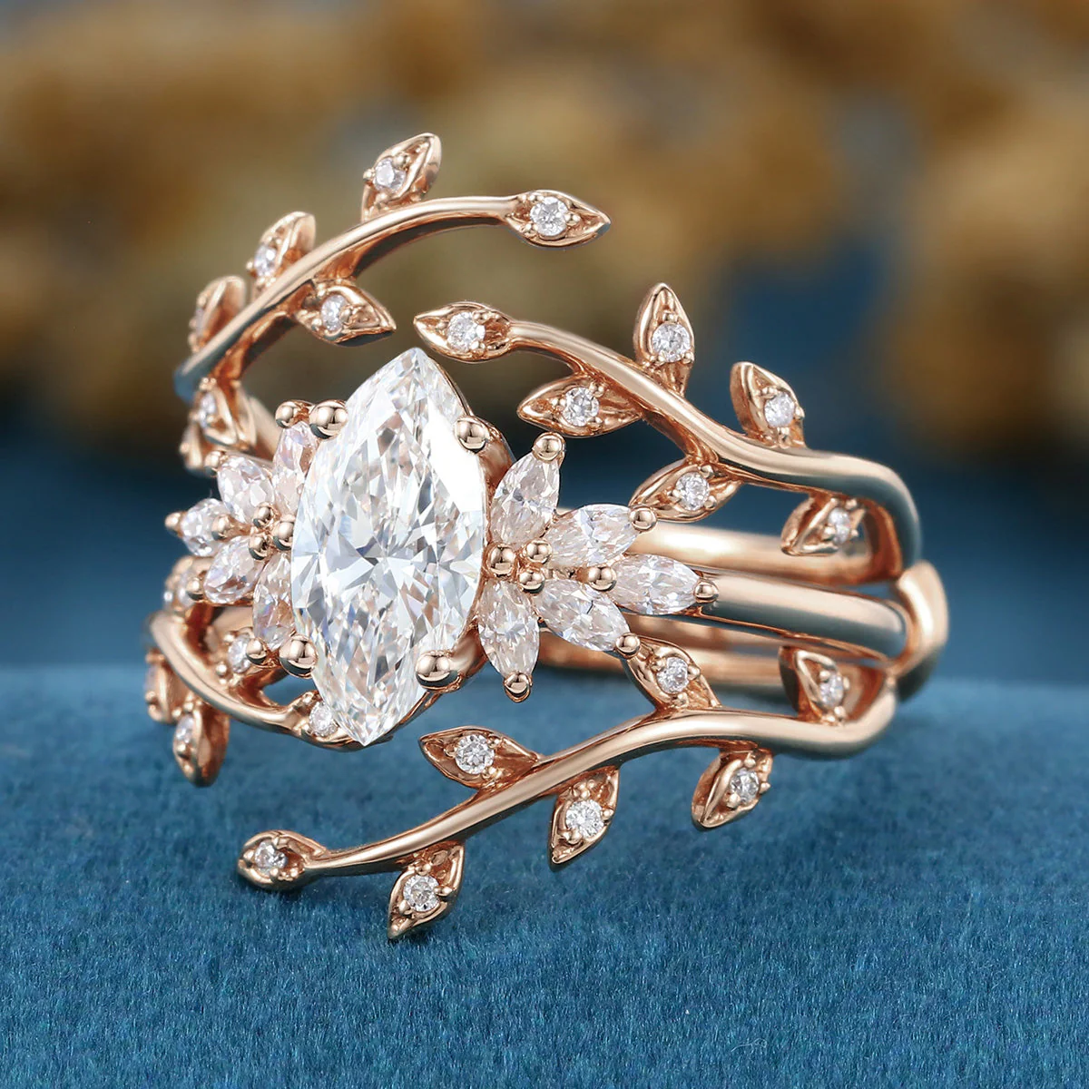 Marquise cut Lab Grown Diamond Wedding bridal set - Image 6