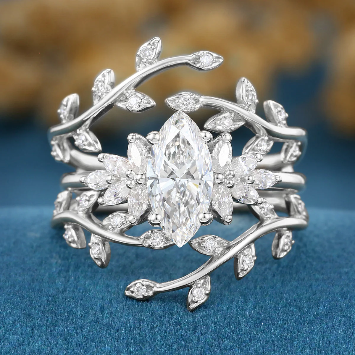 Marquise cut Lab Grown Diamond Wedding bridal set - Image 8