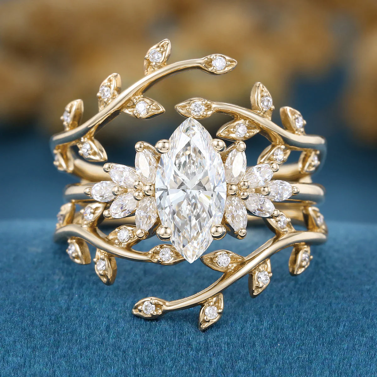 Marquise cut Lab Grown Diamond Wedding bridal set - Image 9