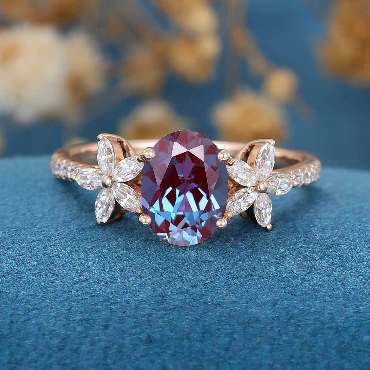 Oval cut Lab Alexandrite | Diamond Engagement ring - Image 3
