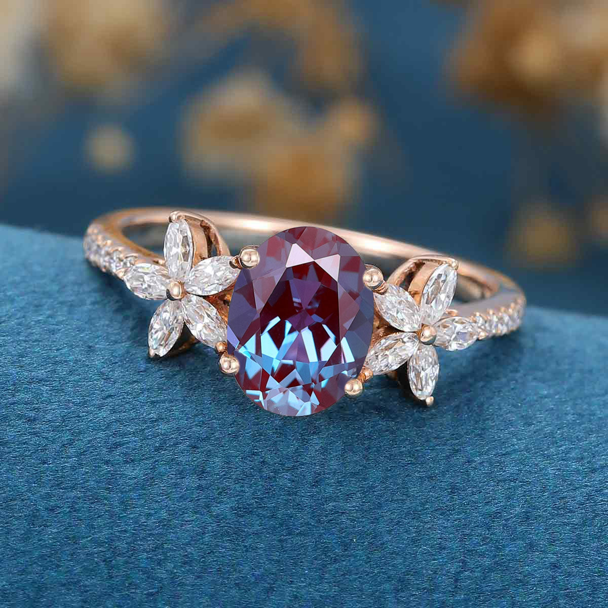 Oval cut Lab Alexandrite | Diamond Engagement ring - Image 5
