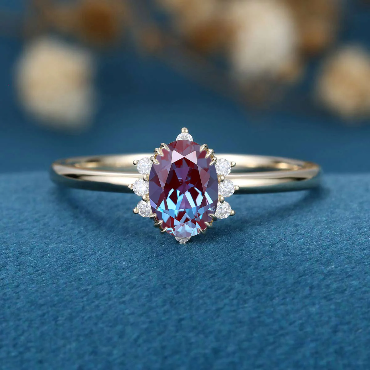 Oval cut Lab Alexandrite | Diamond Engagement ring - Image 4