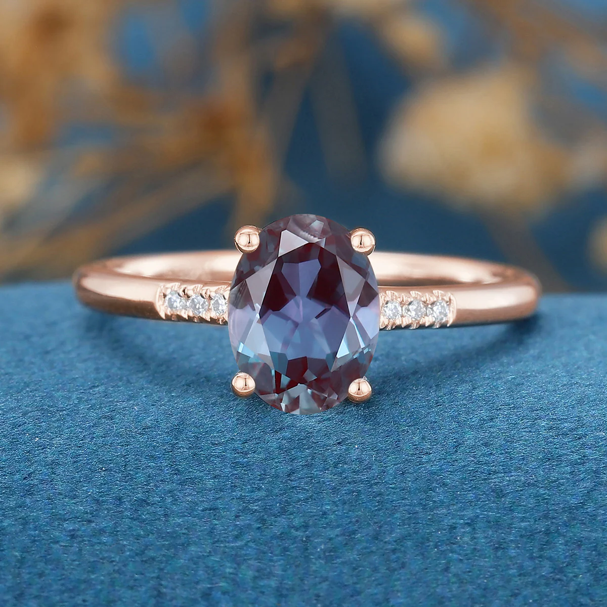 Oval cut Lab Alexandrite | Diamond Engagement ring - Image 3