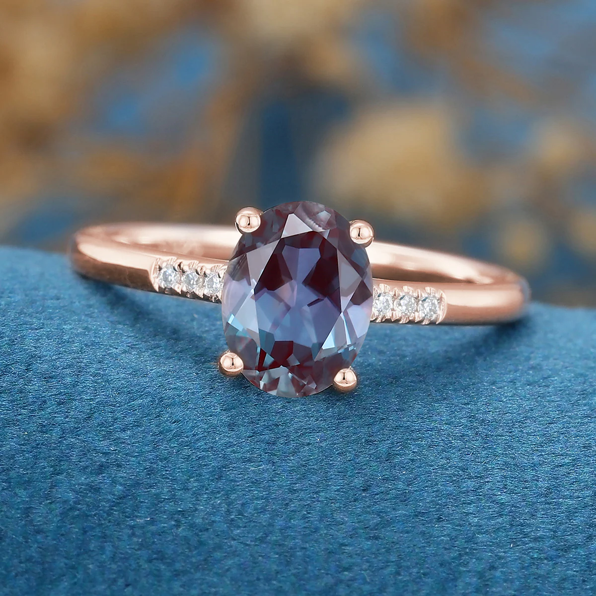 Oval cut Lab Alexandrite | Diamond Engagement ring - Image 5