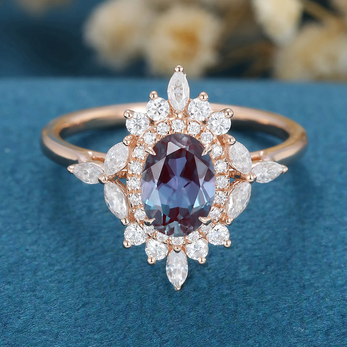 1.0Carat Oval cut Alexandrite Engagement ring - Image 3