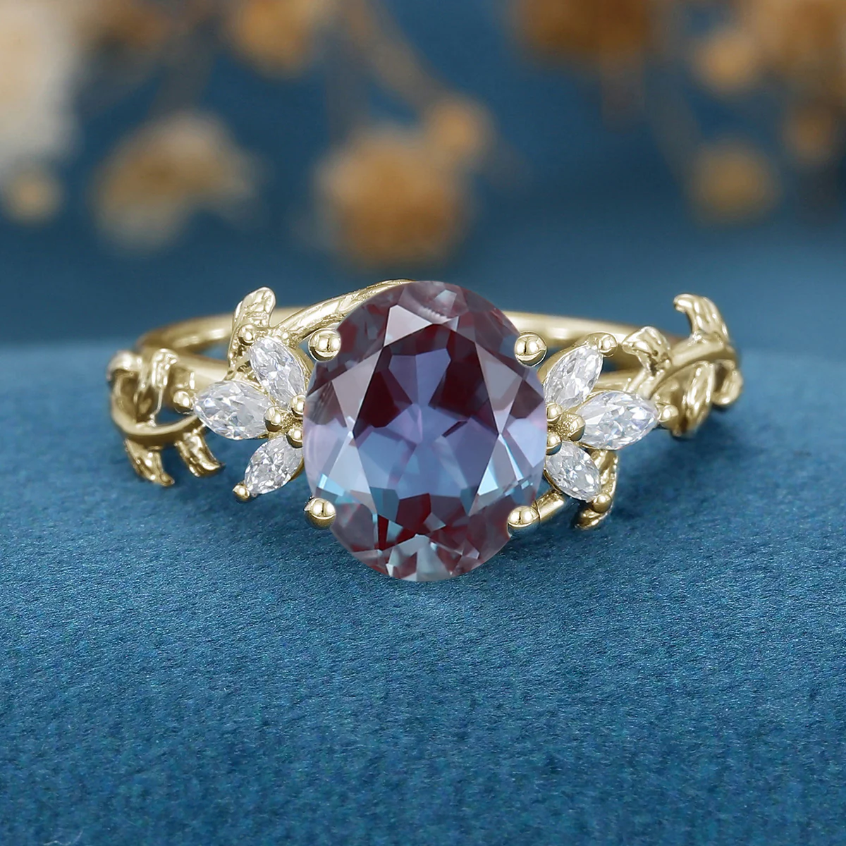 Oval cut Lab Alexandrite Engagement ring - Image 10