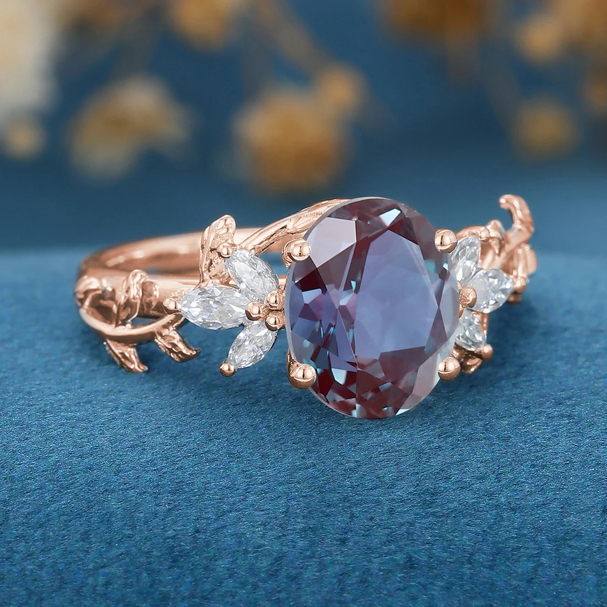 Oval cut Lab Alexandrite Engagement ring - Image 4