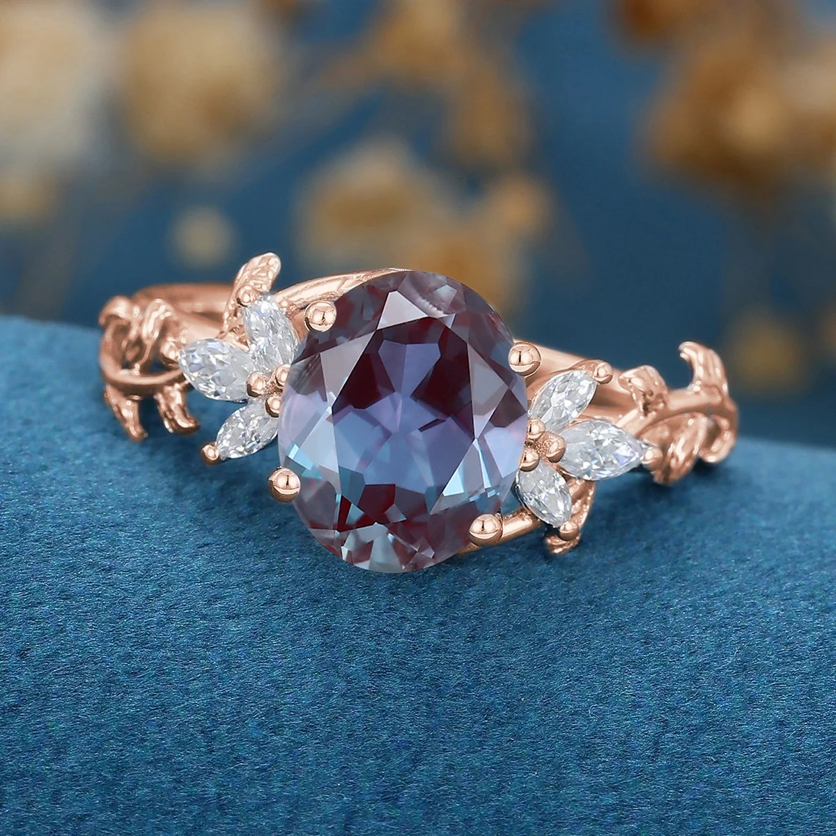 Oval cut Lab Alexandrite Engagement ring - Image 5