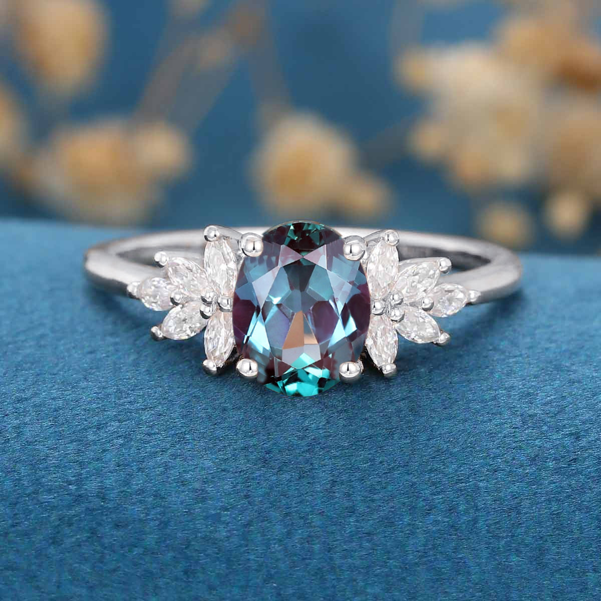 Oval Lab Alexandrite Cluster Engagement ring - Image 11