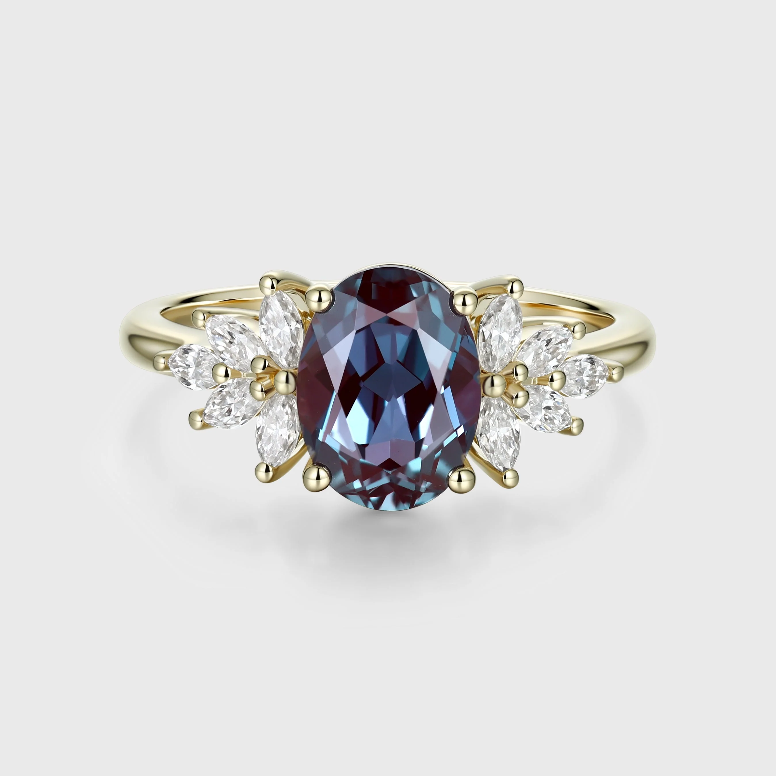 Oval Lab Alexandrite Cluster Engagement ring - Image 3