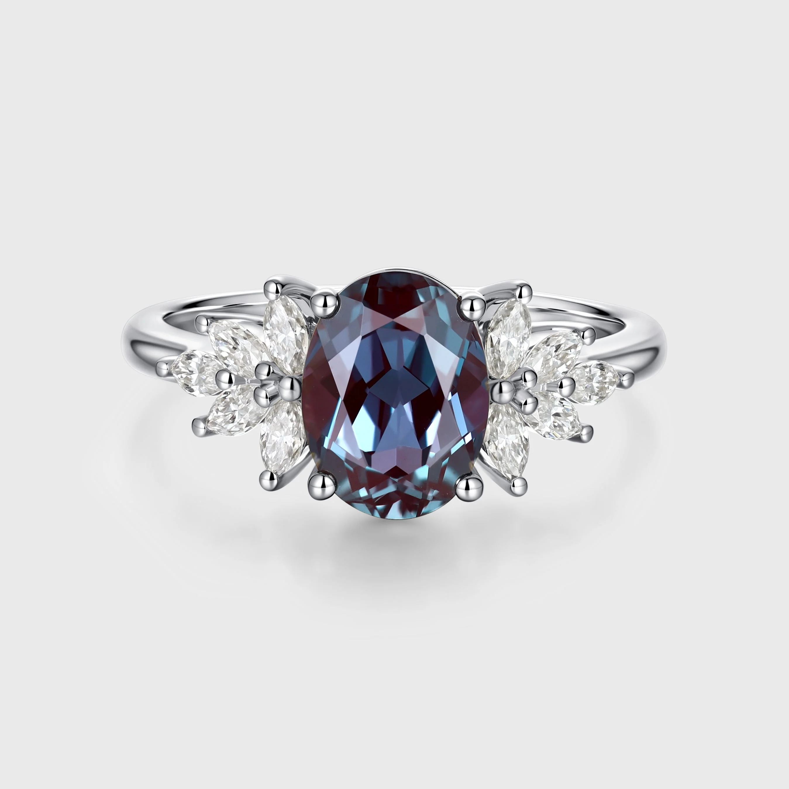 Oval Lab Alexandrite Cluster Engagement ring - Image 4