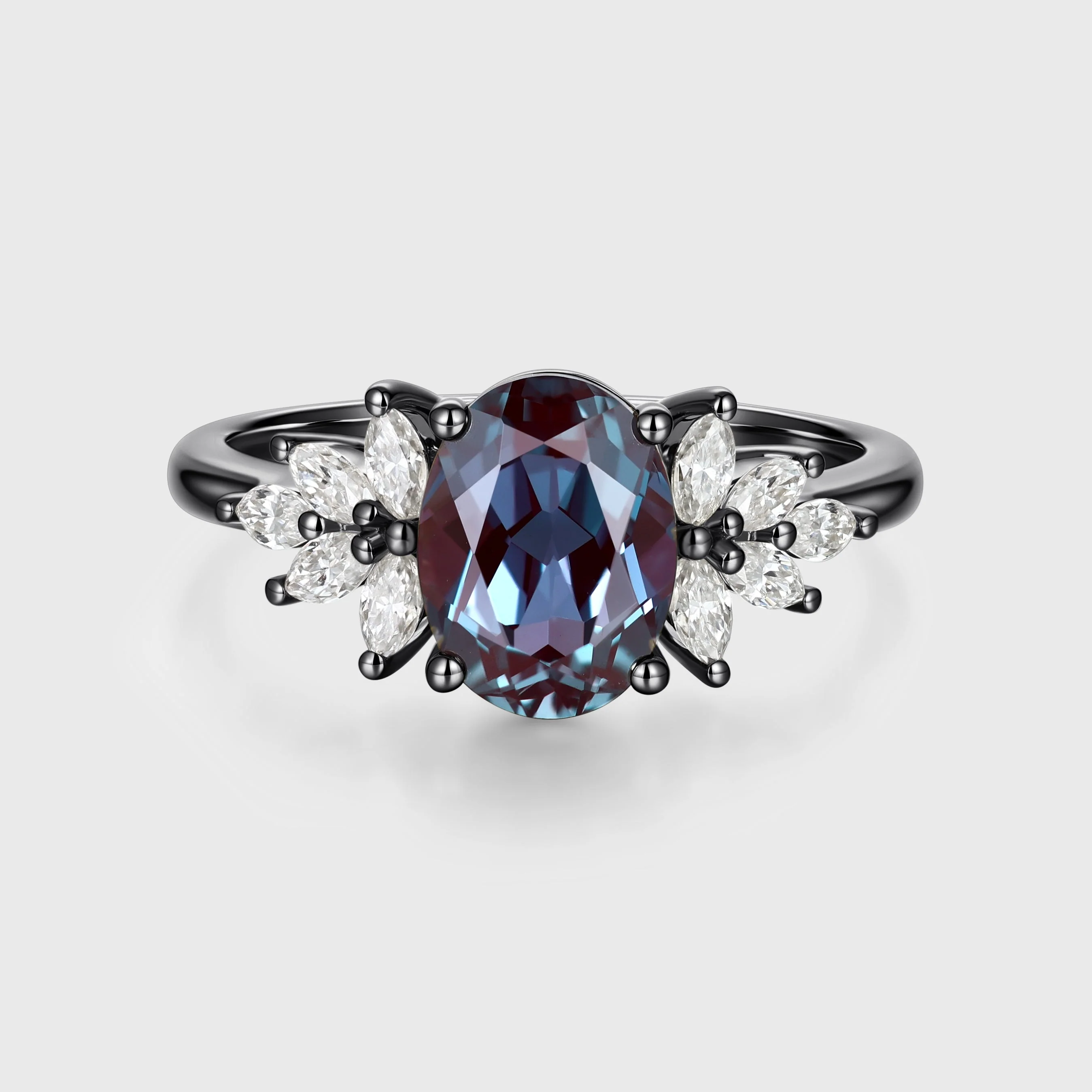 Oval Lab Alexandrite Cluster Engagement ring - Image 5
