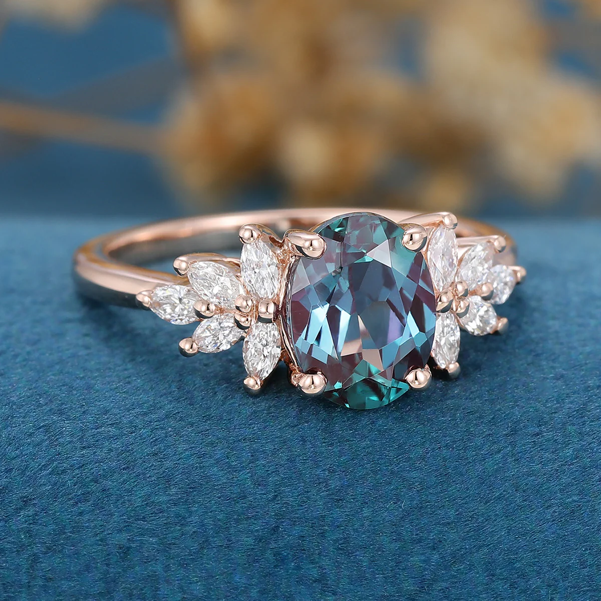 Oval Lab Alexandrite Cluster Engagement ring - Image 6