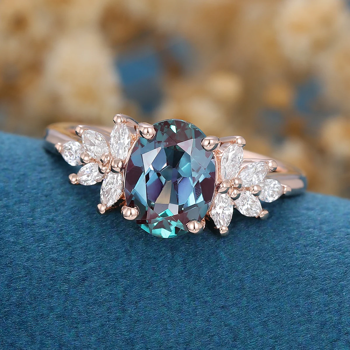 Oval Lab Alexandrite Cluster Engagement ring - Image 7