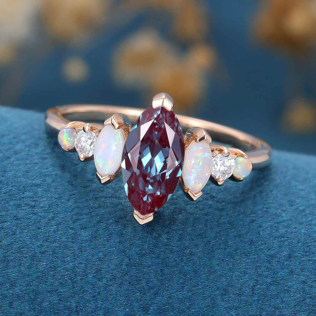 Oval cut Lab Alexandrite | Opal Engagement ring - Image 6