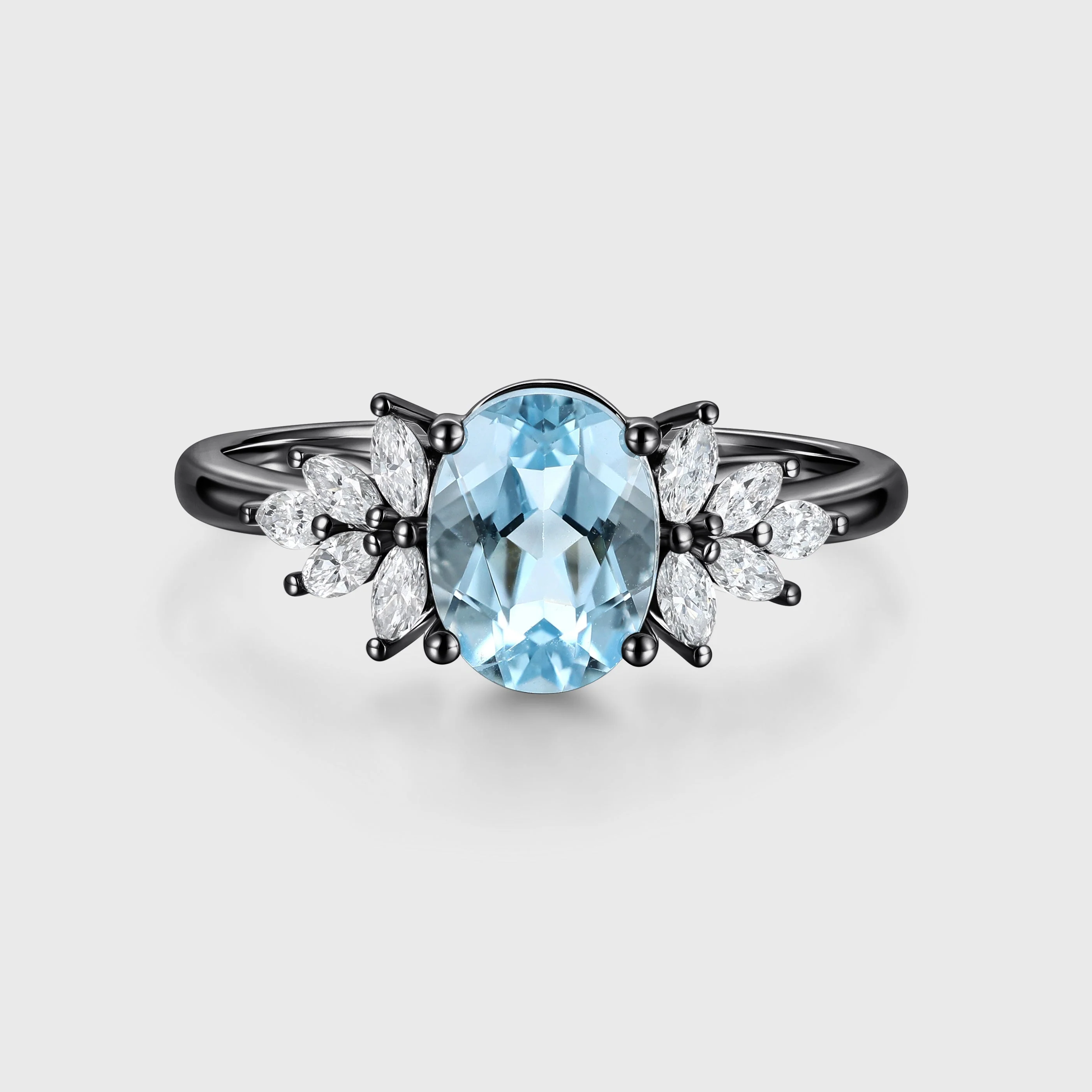 Oval cut Aquamarine Cluster Engagement ring - Image 4