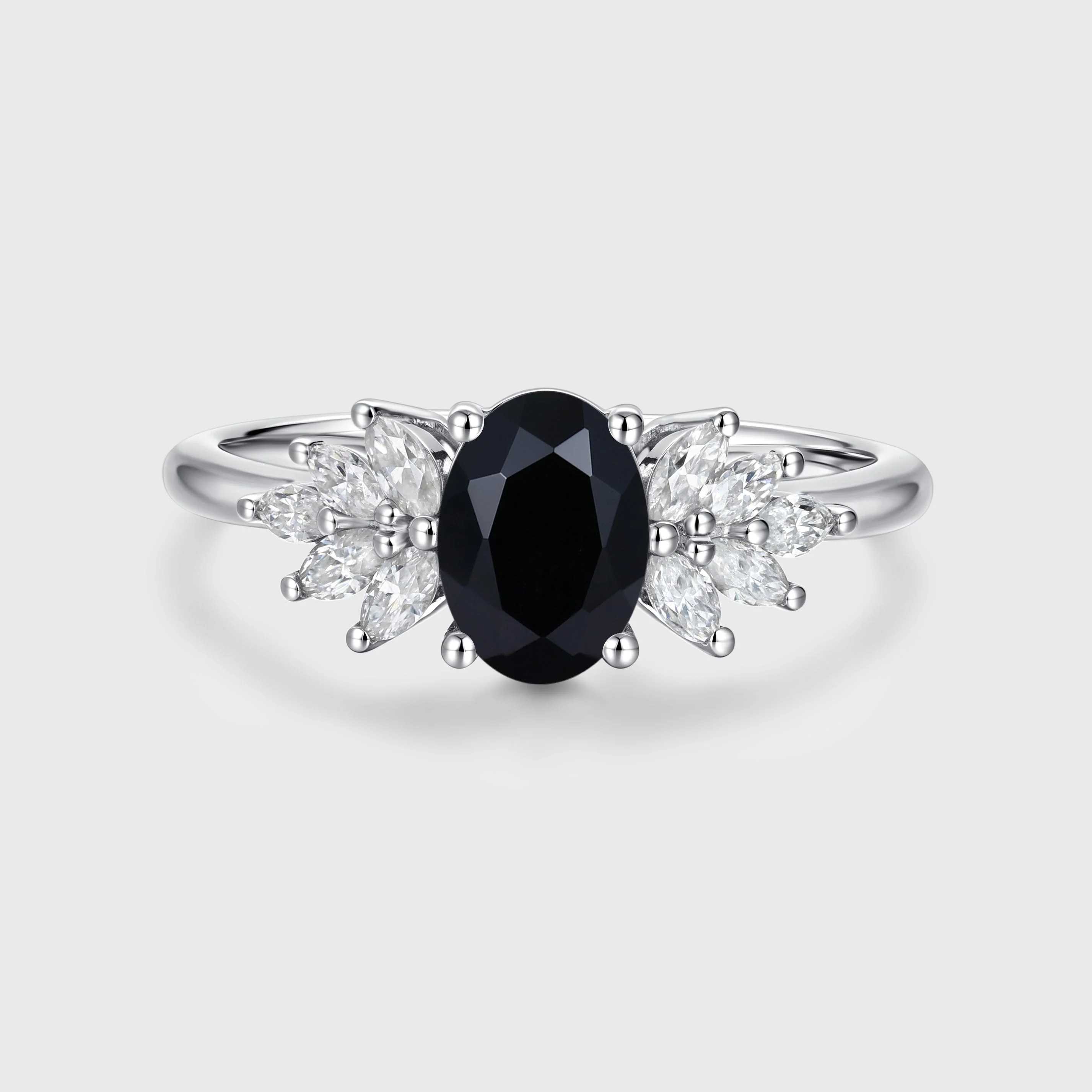 1.0Carat Oval cut Black Onyx Cluster Engagement ring - Image 3