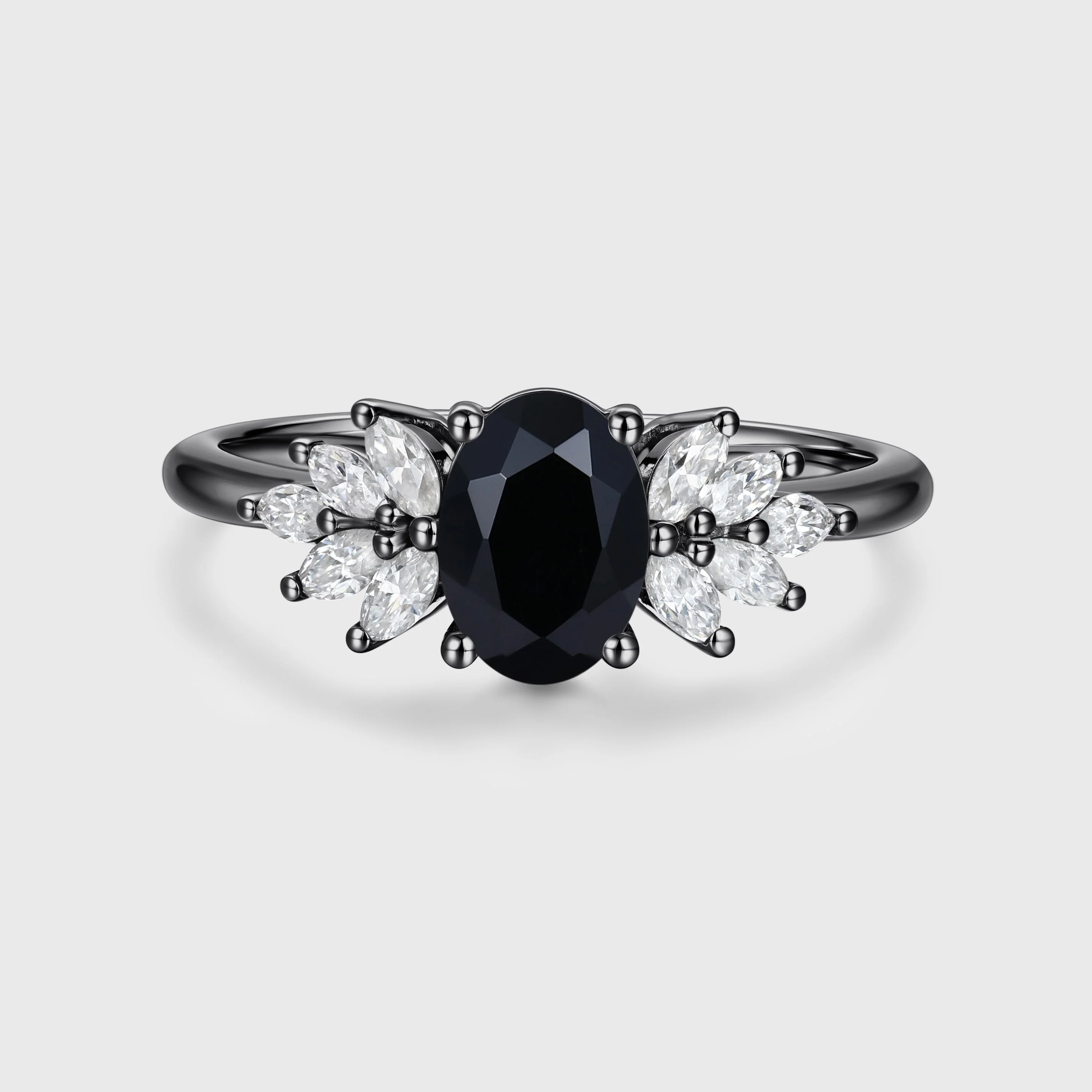 1.0Carat Oval cut Black Onyx Cluster Engagement ring - Image 4
