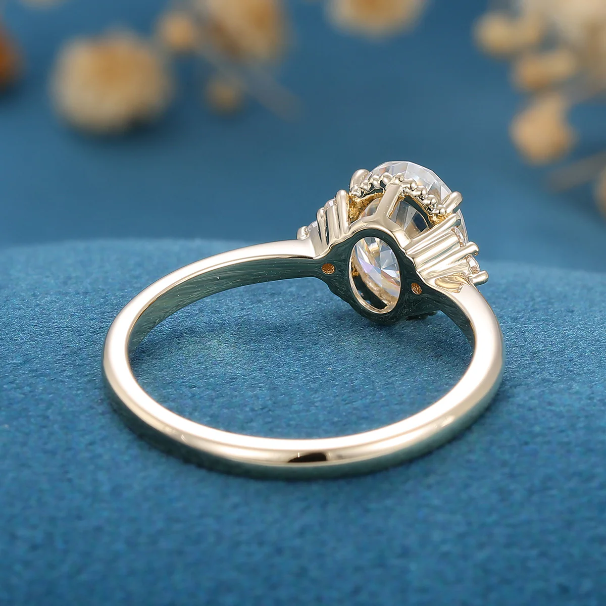 1.5Carat Oval cut Moissanite Cluster Engagement Ring - Image 6