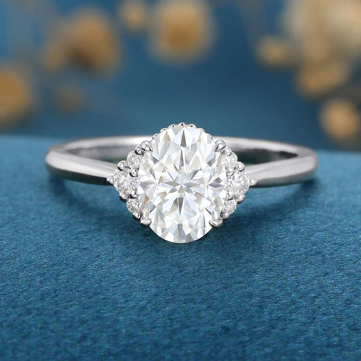 1.5Carat Oval cut Moissanite Cluster Engagement Ring - Image 8