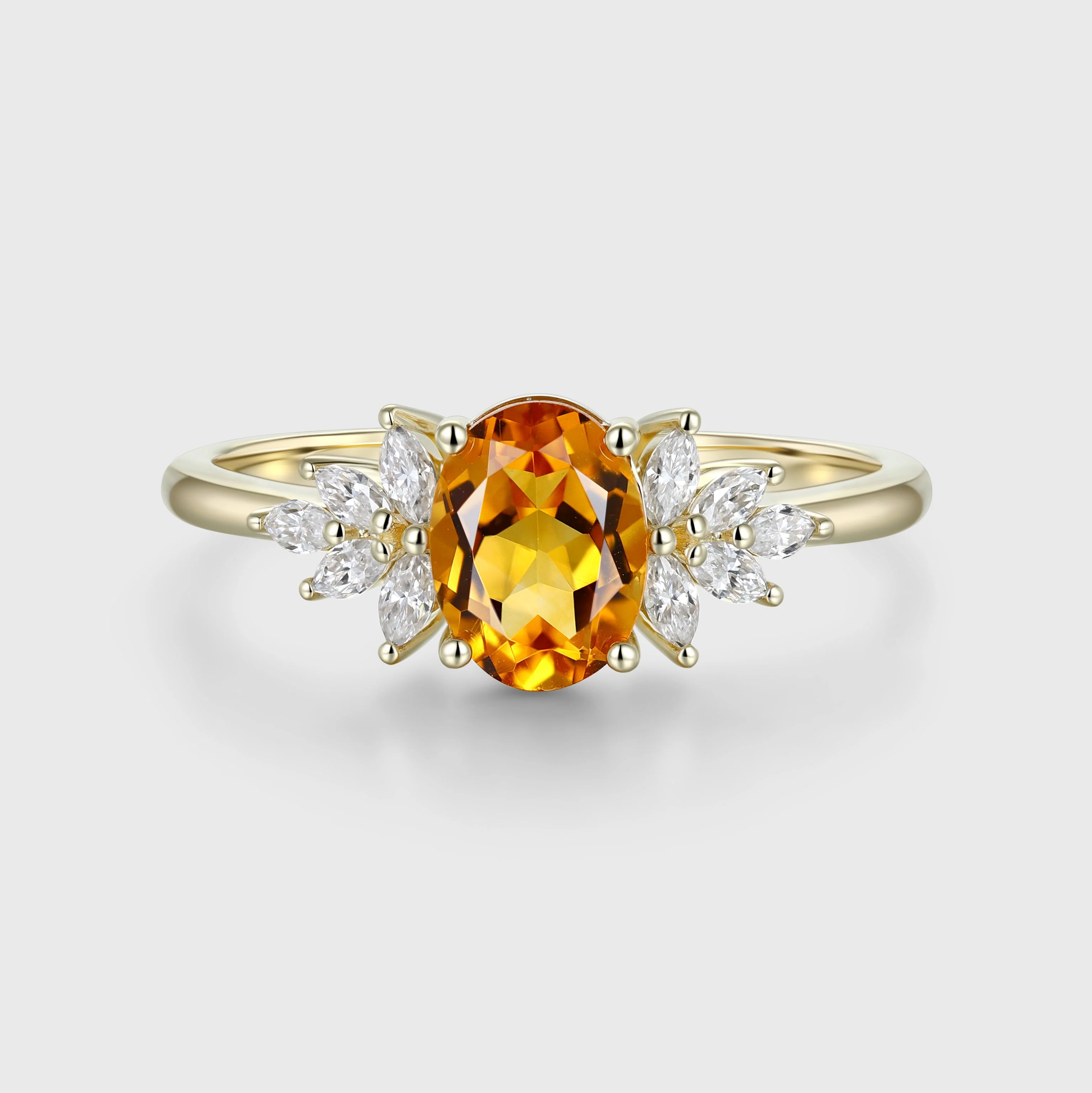 1.3Carat Oval cut Citrine Cluster Engagement Ring - Image 3