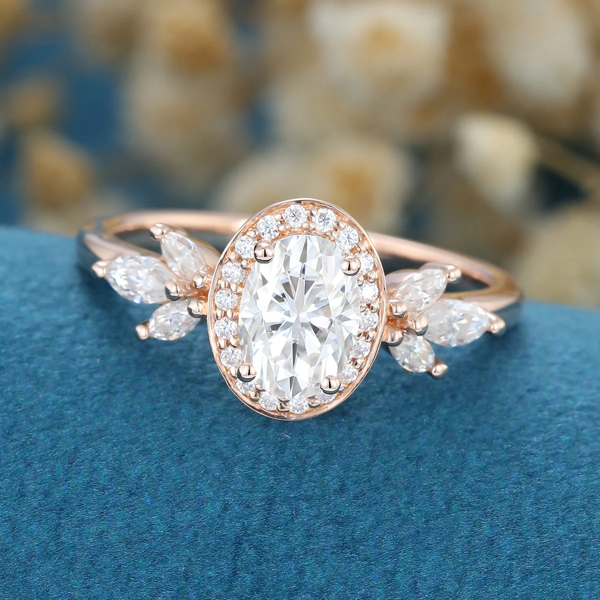 1.5Carat Oval cut Moissanite Halo Engagement ring - Image 4