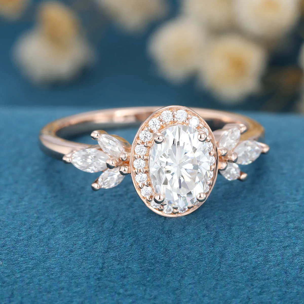 1.5Carat Oval cut Moissanite Halo Engagement ring - Image 5