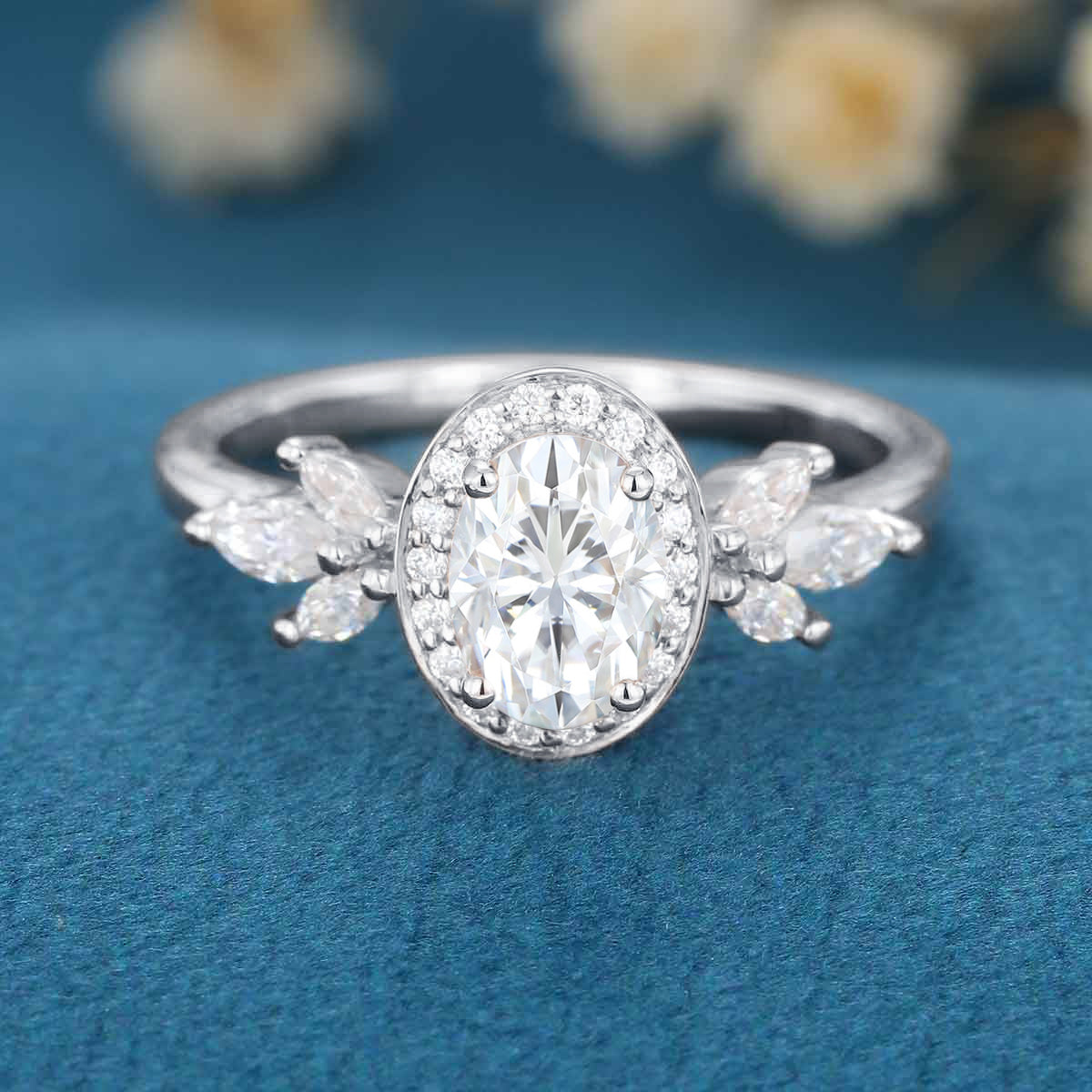1.5Carat Oval cut Moissanite Halo Engagement ring - Image 8
